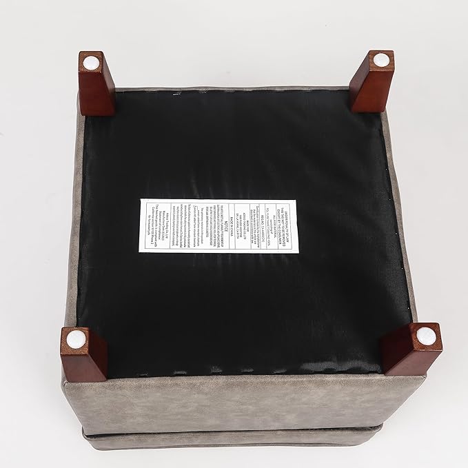 Adeco 17.5" Square Storage Ottoman, Faux Leather Flip Top Footstool & Coffee - Image 9