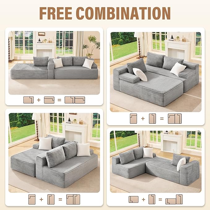 Hobestluk Modular Sectional Sofa Couches L-Shape Couch 3 Seat Modular Sofa - Image 6