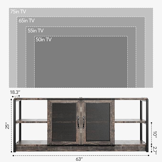 GarveeHome TV Stand for 65+ Inch TV, Rustic Entertainment Center TV Media - Image 2