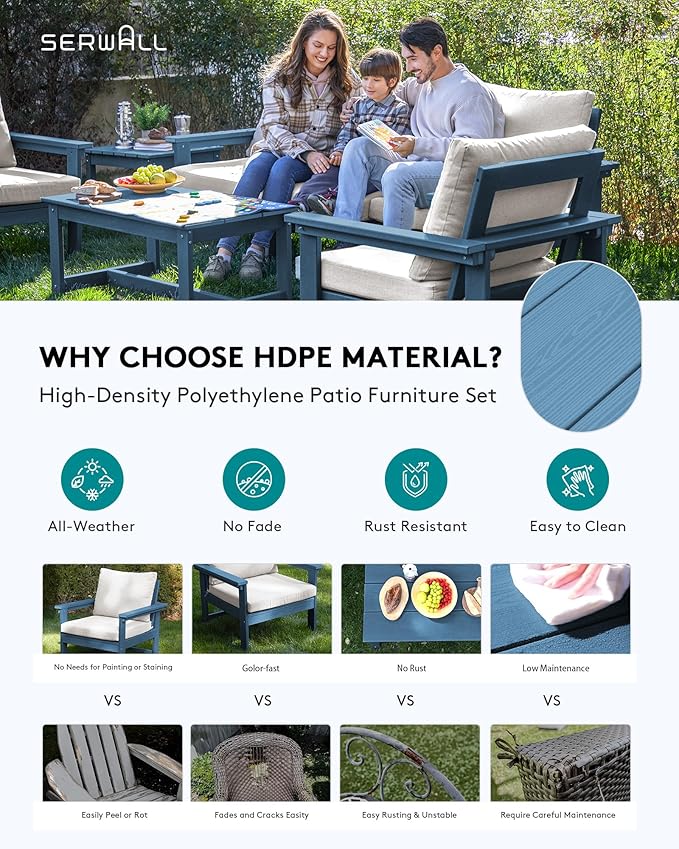 SERWALL HDPE Patio Furniture Set, 7-piece Outdoor Sectional Sofa Set, All - Image 4