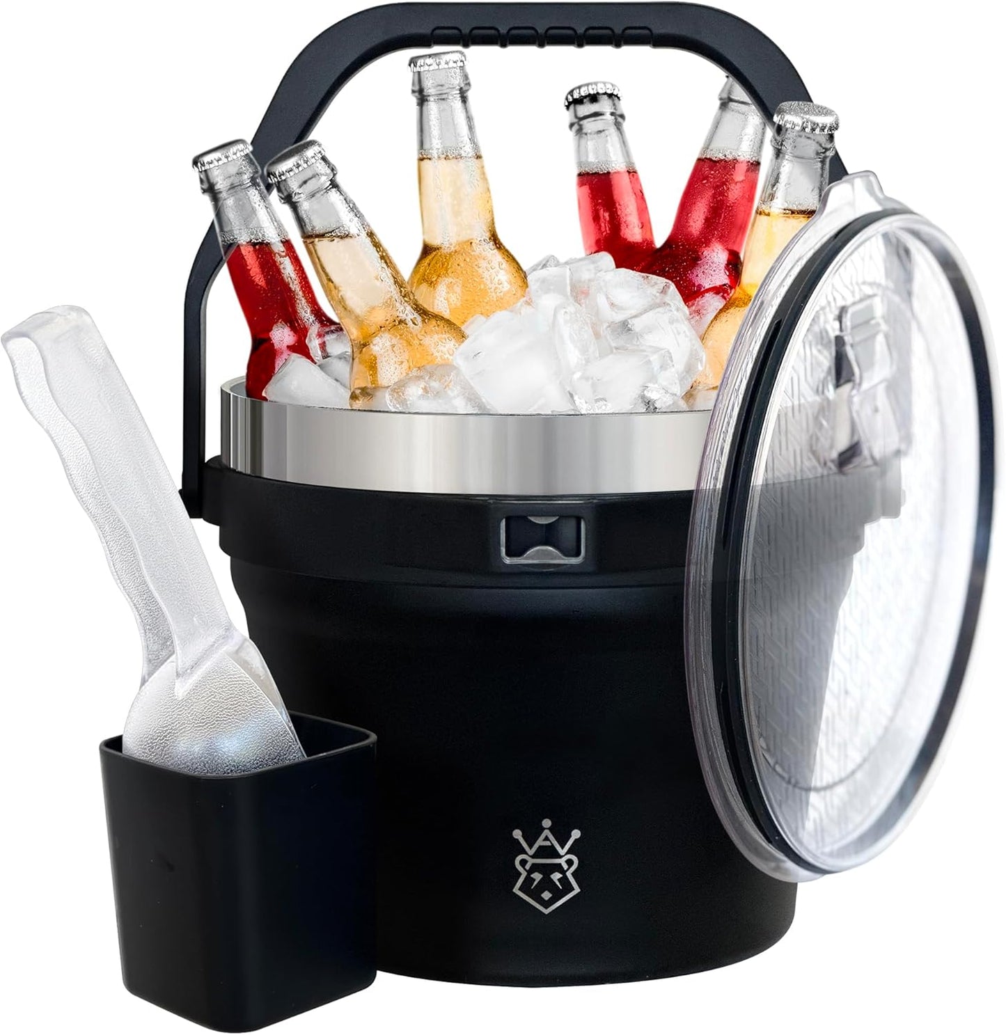 Insulated Ice Bucket with Lid & Scoop-XL Double-Walled, bar Essentials for Entertaining, Holiday Party, Stainless Steel Wine Chiller, Beverage Tub with Handle, Bottle Opener, Great Gift (Black)