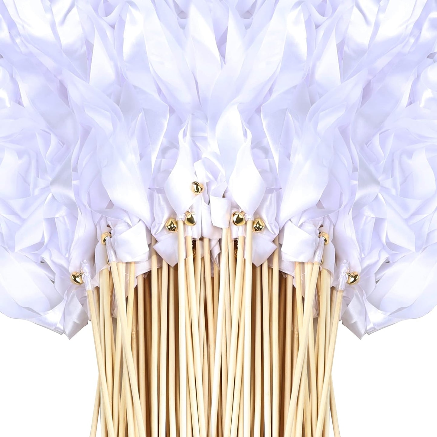 60 Pieces Wedding Colorful Ribbon with Bells, Party Ribbons Streamers Sticks Magic Wish Fairy Wand for Wedding Party Holiday Activities Favors (White-100)