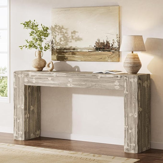 Solid Wood Console Table, 63-Inch Farmhouse Sofa Table Behind Couch by TribewoodbyTribesigns