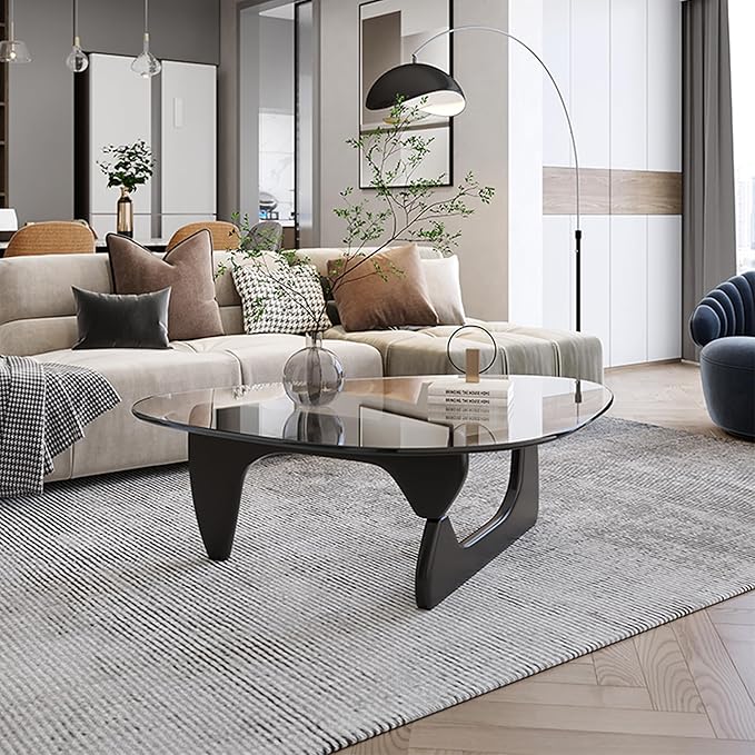 EASYSOUL Modern Glass Coffee Table, 32.68" D x 22.44" W x 15.75" H, Abstract - Image 3