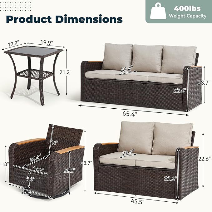 6 Pieces Patio Furniture Sets - Image 2