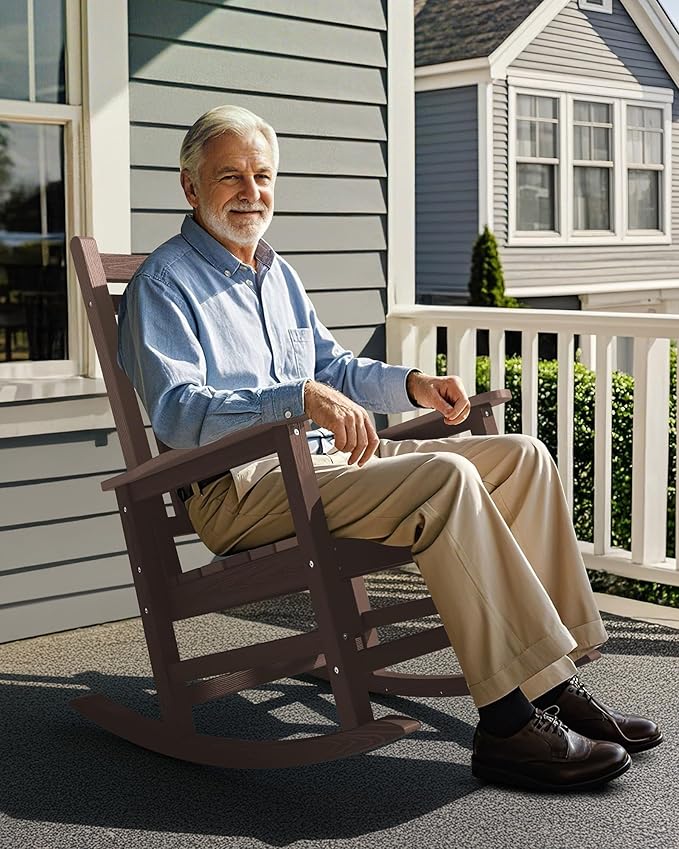 SERWALL Outdoor Rocking Chair Set of 2, HDPE Rocking Chair - Image 7