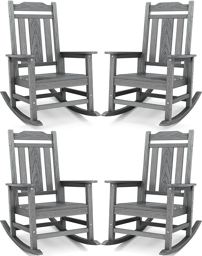 SERWALL Oversized Outdoor Rocking Chair Set of 4, All Weather Patio Rocking by SERWALL