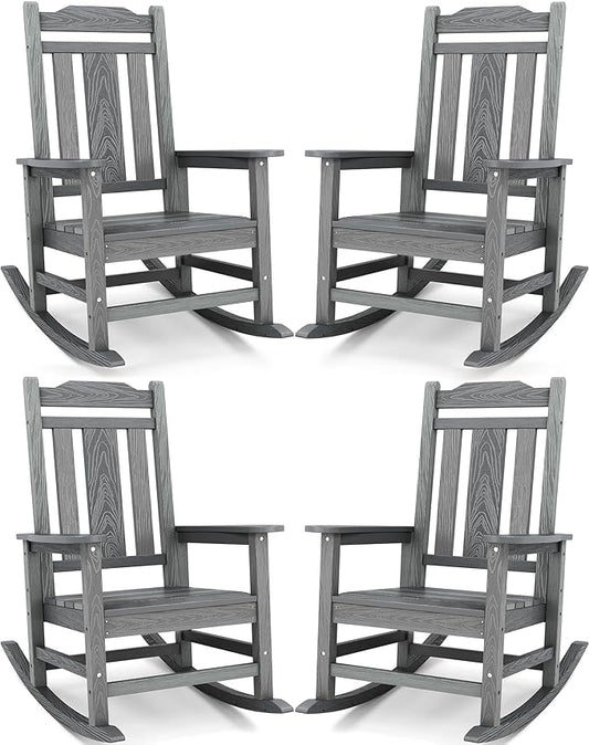 SERWALL Oversized Outdoor Rocking Chair Set of 4, All Weather Patio Rocking by SERWALL