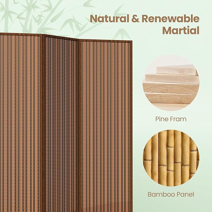 5 Panel Room Divider and Extra Wide Folding Privacy Screen, Bamboo Room Divider - Image 3