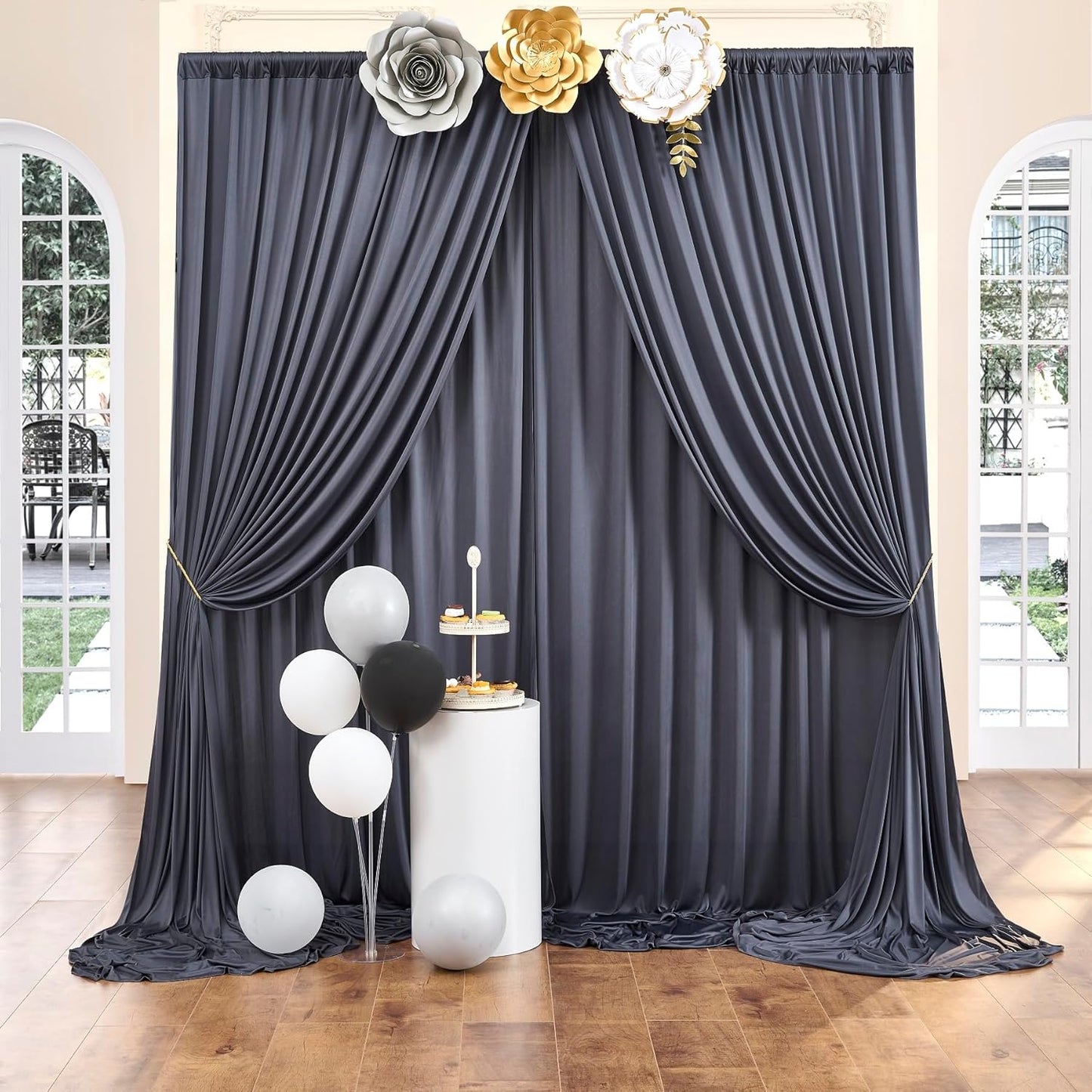 30 ft x 10 ft Wrinkle Free Charcoal Backdrop Curtain for Parties, Dark Grey Polyester Photo Backdrop Drapes for Baby Shower Wedding Engagement Birthday Party Backdrop Stand,5ft x 10ft 6 Panels