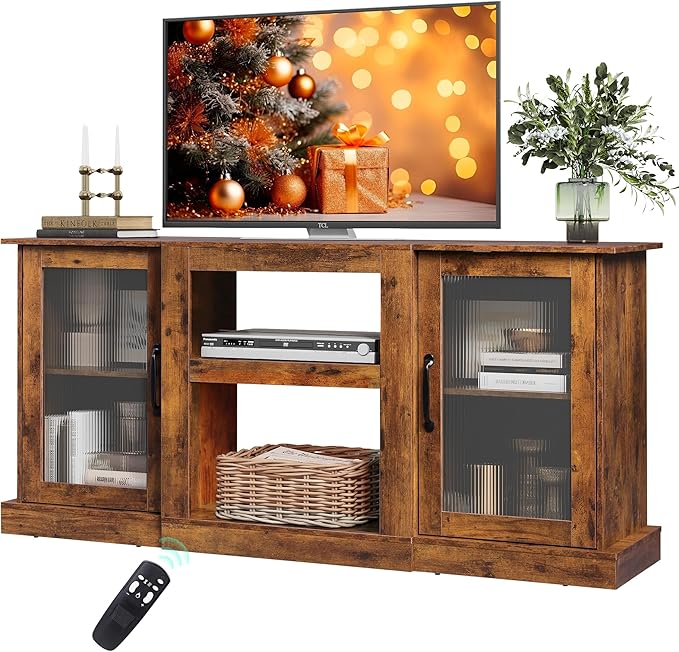 WLIVE Farmhouse TV Stand for 65 inch TV, Open Shelves TV Console for Living by WLIVE