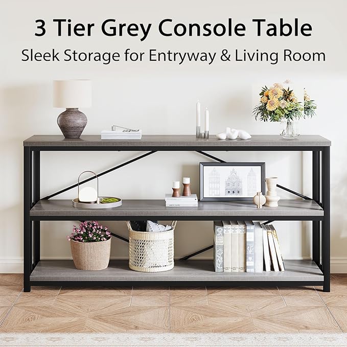 LVB Long Console Table with Storage, Farmhouse Rustic Skinny Entryway Table - Image 6
