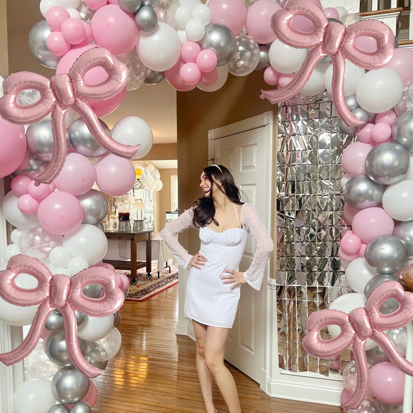 2 Pcs Pink Bow Balloons Bow Party Decorations for Girl Women Pink Bow Birthday Decorations Giant Foil Balloon for Baby Shower Bridal Engagement Wedding Decor Bachelorette Party Supplies