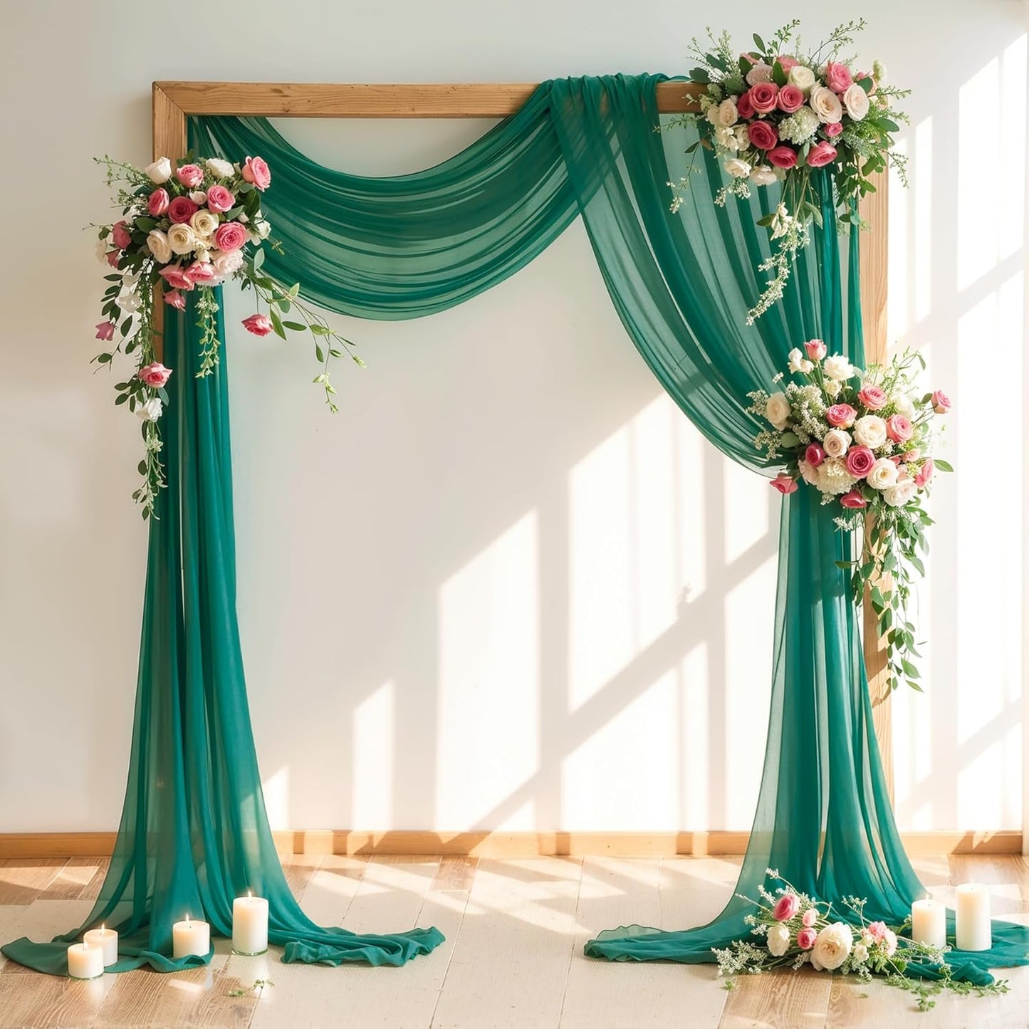 Wedding Arch Draping Fabric,2 Panels 18FT Emerald Green Sheer Chiffon Curtain Drapes 6 Yards for Wedding Ceremony Birthday Party Decoration