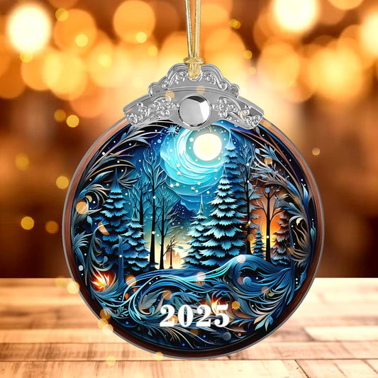Christmas Ornaments, Tree 4 Inch Acrylic Ornament Art, Holiday Decoration, Car Interiors Decor, Tree Ornaments, 2025 Christmas Ornament (Noel in The Forest)