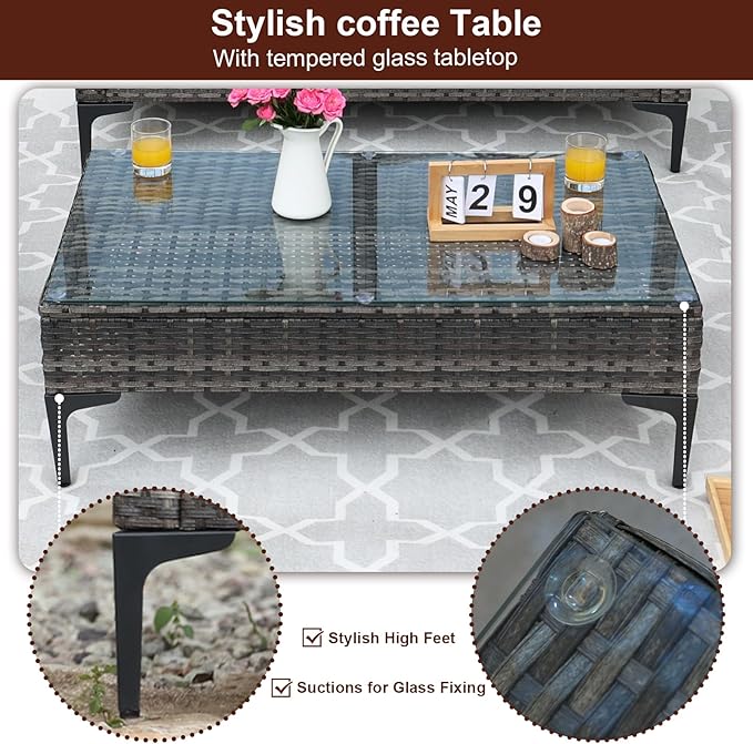 JOYURE 4-Piece Patio Furniture Set, Outdoor Wicker Patio Conversation Set - Image 7