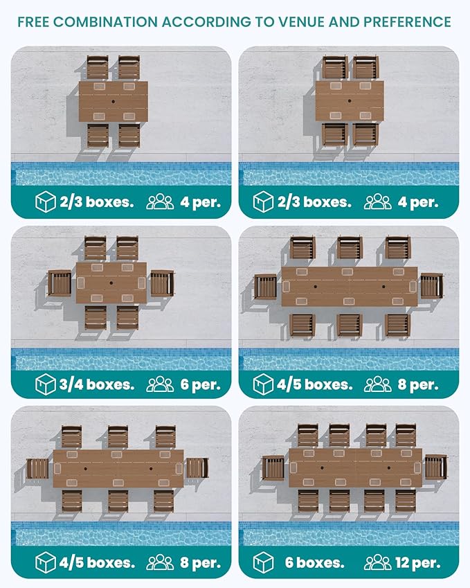 SERWALL HDPE Dining Set for 6: 1 Umbrella Hole Table, 4 Armless + 2 Armchairs. - Image 9