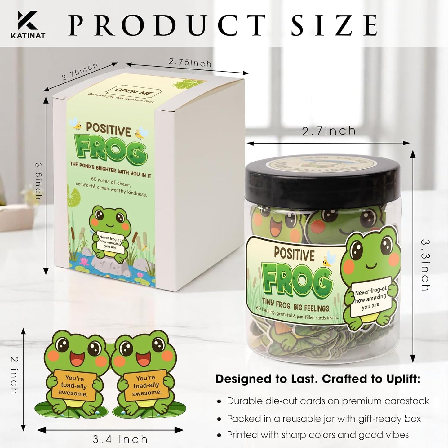 Positive Frog Jar – Thank You Gifts for Women, Men, Coworkers – Emotional Support Jar with 60 Notes – Appreciation Gifts for Coworkers, Teacher, Nurse, Retirement Gift for Men, Women, Frog Gift