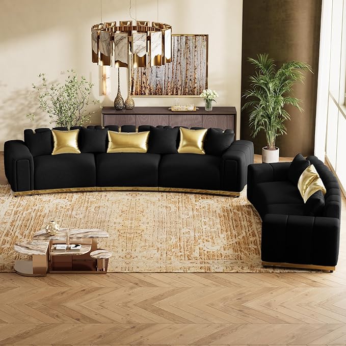 Oversized Luxury Chesterfield Sofa Set Velvet Black and Gold Couch - Image 9