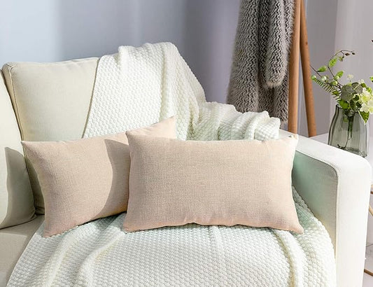 Stellhome Rectangle Linen Throw Pillow Covers Solid Burlap Farmhouse Decorative by Stellhome