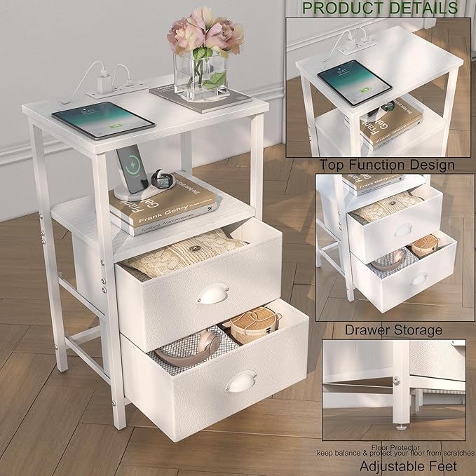 sthmec Nightstand with Charging Station, LED Night Stand with 2 Fabric Drawers - Image 5