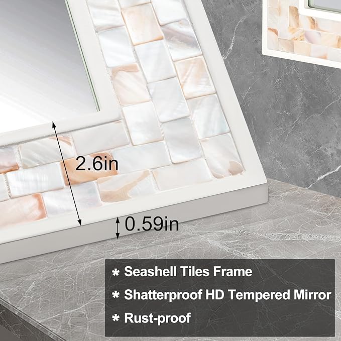 Tanmicoshomy 20x 28 Inch Rectangle Wall Mirror, Natural Shell Framed - Image 4