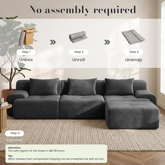 GRUSIGN 108'' Modular Sectional Boneless Couch, Tufted Cloud Sectional Couches - Image 4