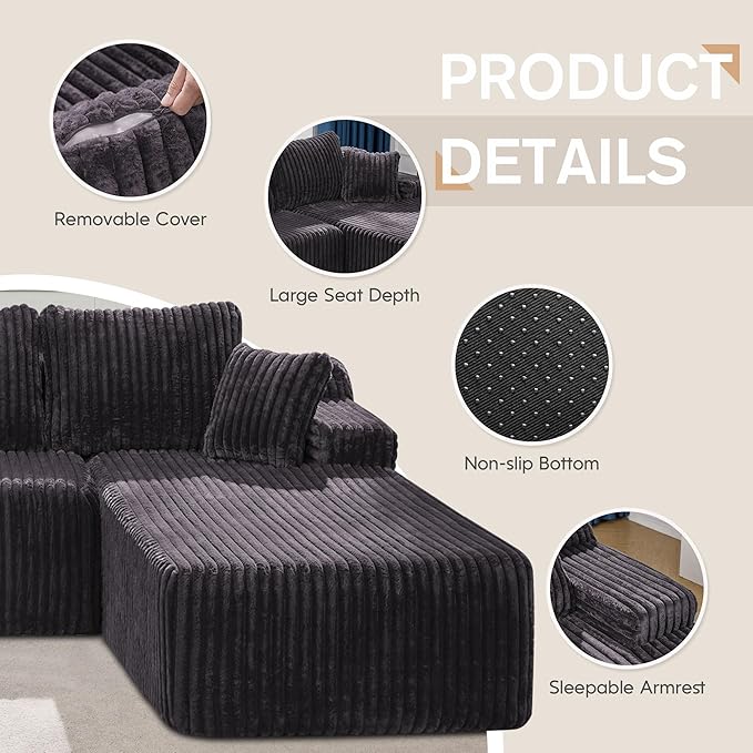 Hobestluk Modular Sectional Sofa Couches L-Shape Couch 3 Seat Modular Sofa - Image 6