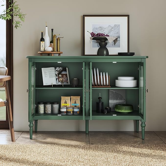 Vintage Buffet Sideboard with 4 Glass Doors, Deractive Crezada - Image 6