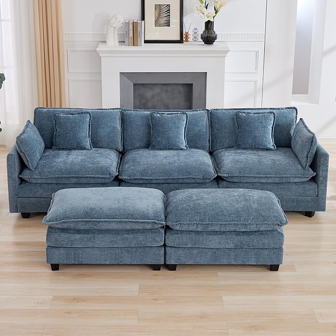 111'' Sectional Cloud Deep Seat Couch, Modern Comfy Chenille L Shaped Sectional - Image 7
