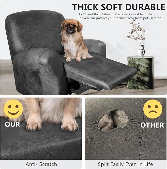 ANARACHON Leather Like Recliner Chair Covers Heavy Duty, 4 Pieces Recliner Cover - Image 2