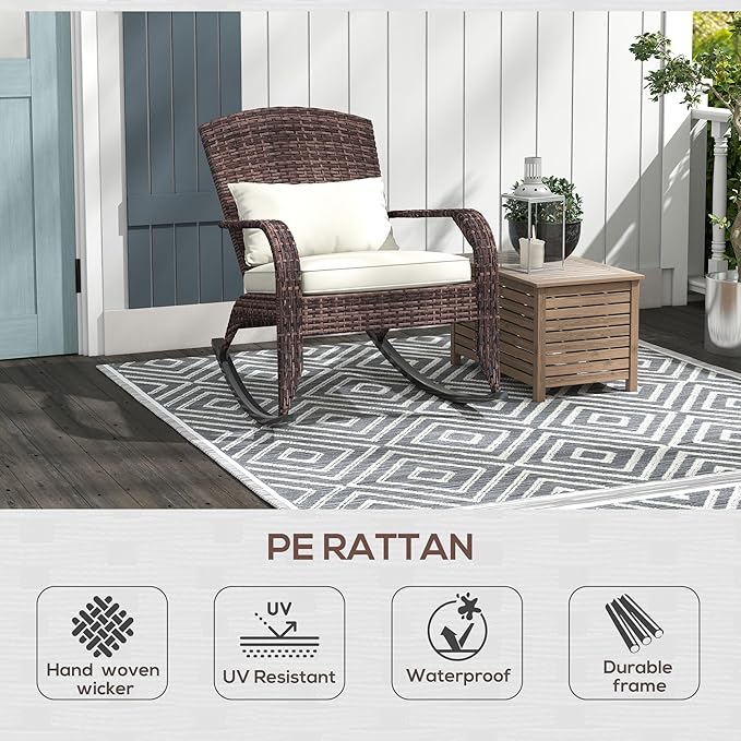 Outsunny Outdoor Wicker Adirondack Rocking Chair, Patio Rattan Rocker Chair - Image 7