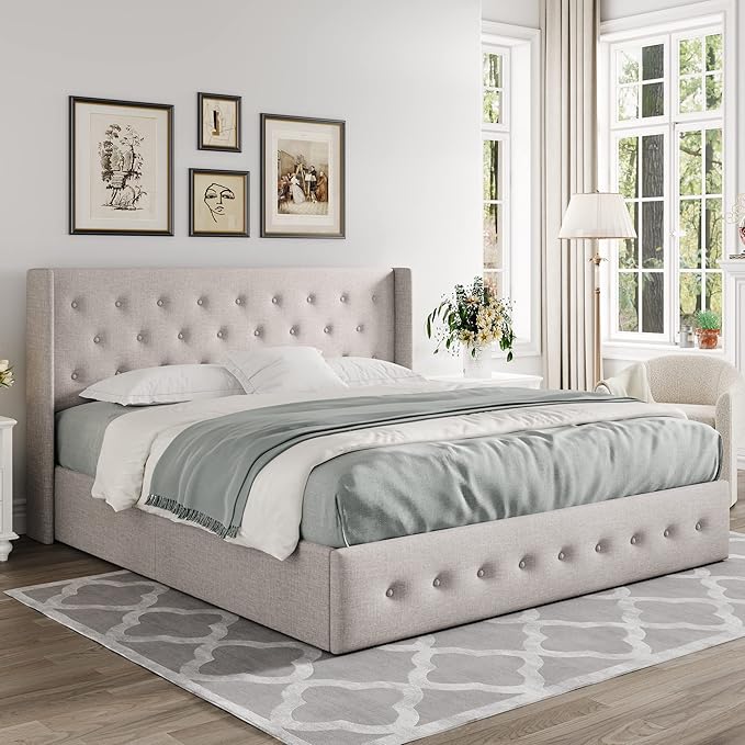 Allewie Queen Size Lift Up Storage Bed, Button Tufted Headboard - Image 8