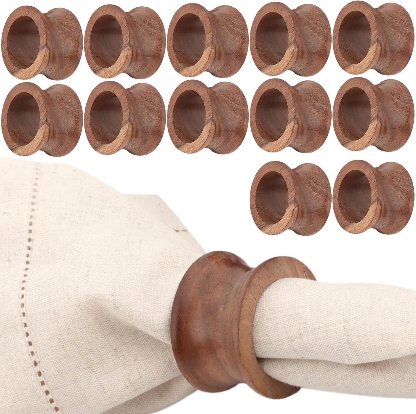 Wooden Napkin Rings Set of 12 Fall Decor for Home Round Acacia Wood Napkin Holders for Dining Table Settings Wood Napkin Ring Rustic Table Décor for Weddings, Parties, and Everyday Use - CLEENTABLE