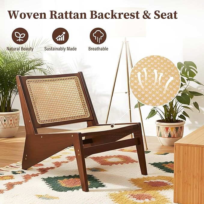 Furlide Rattan Chair 2Pcs, Mid-Century Accent Chair, Rattan Lounge Chair - Image 3
