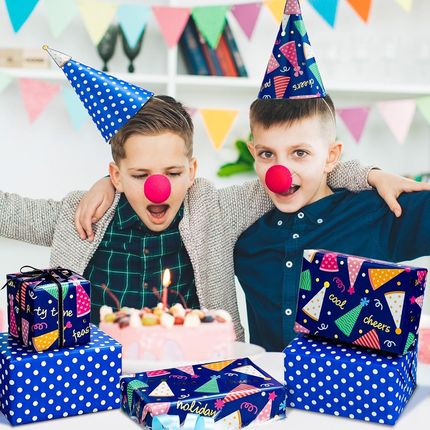 Yarcony Boys Birthday Wrapping Paper Roll - 17 Inch X 33 Feet - Reversible Metallic Foil Navy Blue Men Boy Gift Wrap Paper Blue Wrapping Paper for Birthday, Party, Baby Shower, Holiday, Father's Day