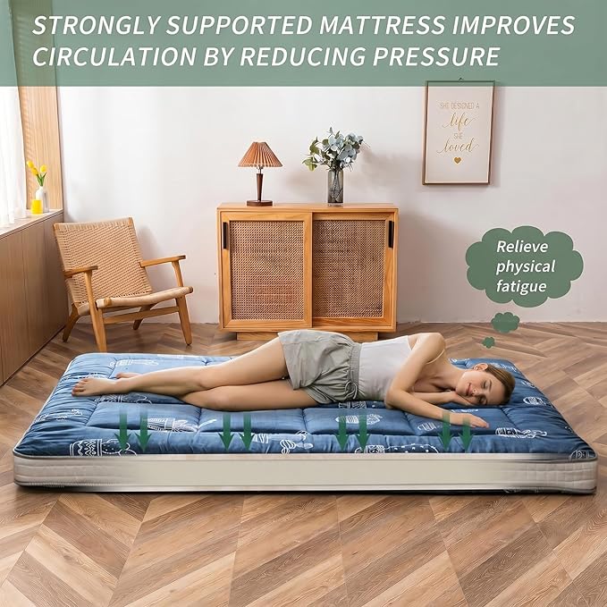 MAXYOYO Grey Cactus Pattern Full Size Futon Mattress, Quilted Bed Mattress - Image 7