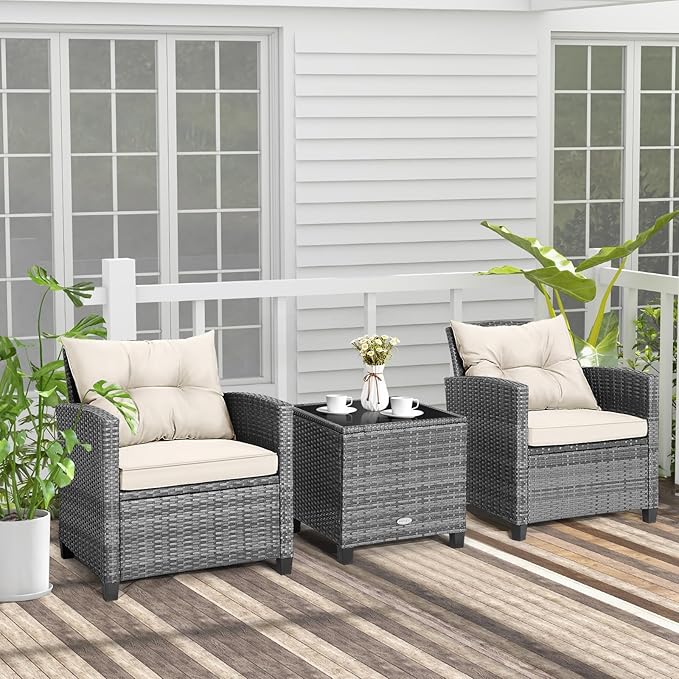 Tangkula 3 Pieces Patio Furniture Set, PE Rattan Wicker 3 Pcs Outdoor Sofa Set - Image 3