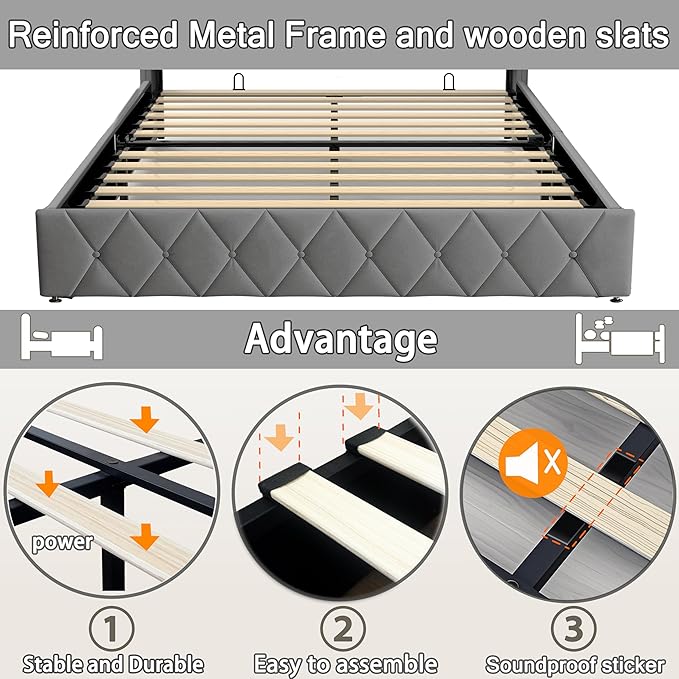 Modern Multi-Color LED Light Queen Bed Frame - Image 8