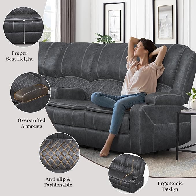 Yolsali Manual Reclining Sectional Sofa Set, 6 Seats Soft Dutch Velvet Recliner - Image 6