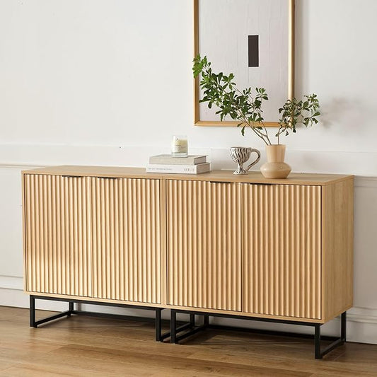 EYYTHUNG Fluted Storage Cabinets Set of 2, Sideboard Buffet Cabinet Modern by EYYTHUNG