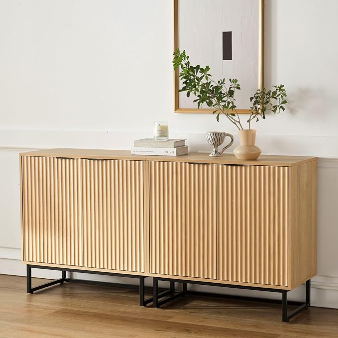 EYYTHUNG Fluted Storage Cabinets Set of 3, Sideboard Buffet Cabinets - Image 6