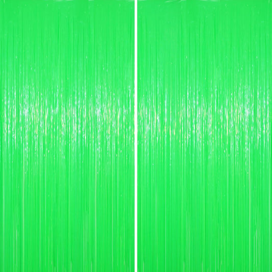 2 Pack Pastel Green Foil Fringe Backdrop Curtains, Tinsel Streamers Party Decorations, Fringe Backdrop for Baby Shower, Birthday Party