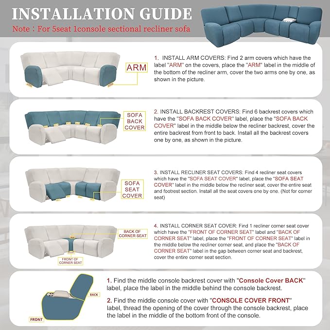100% Waterproof Sectional Recliner Couch Covers - Image 7