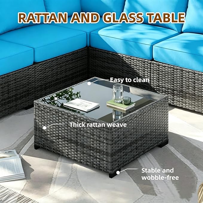MOCHITO 7 Pieces Outdoor Patio Furniture Sets, All-Weather Sectional Sofa Grey - Image 2