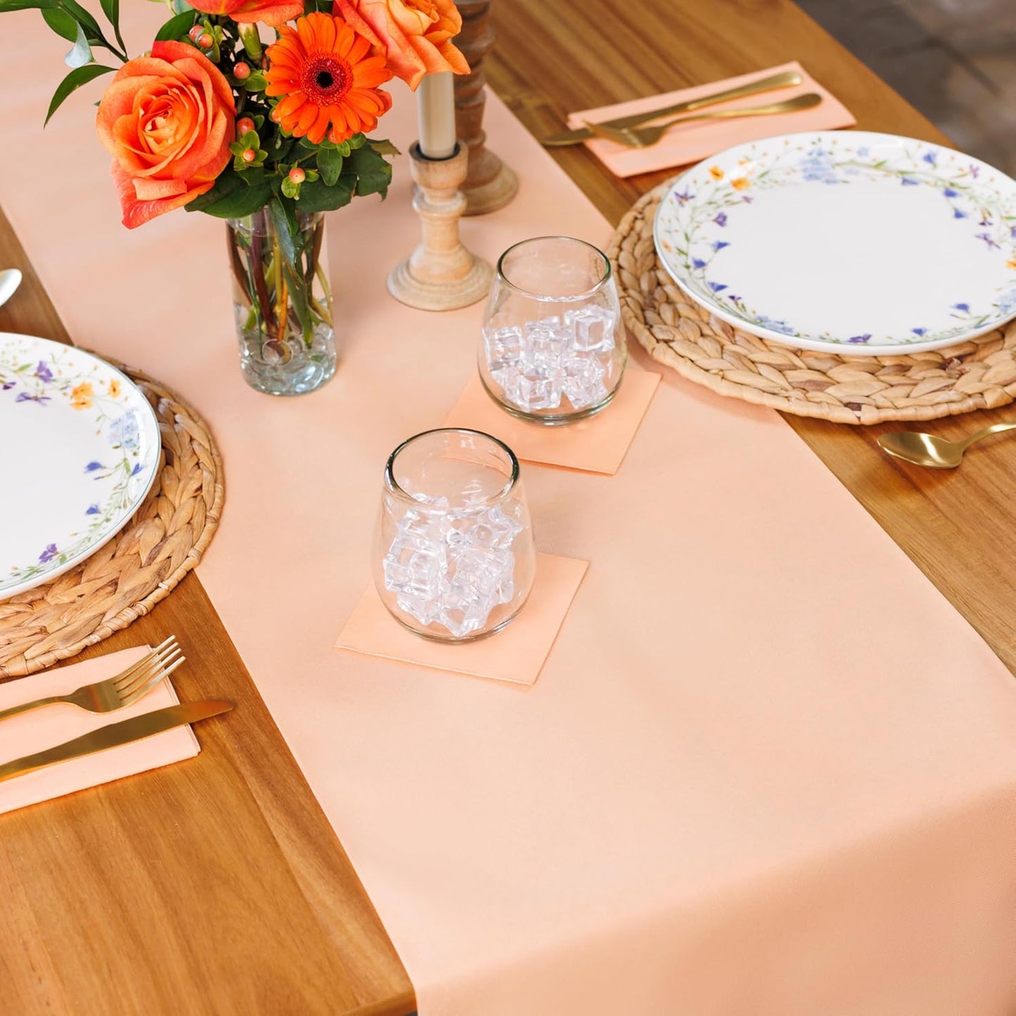 American Homestead Paper Table Runner Roll - 78 ft. Disposable Linen-Like Table Cover Roll - 20 Perforated Table Runners (16" x 48") for Parties, Weddings, and Events - Peach