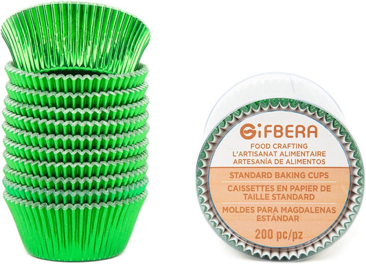 Gifbera Green Foil Standard Cupcake Liners Muffin Cups for Baking Holiday Party, 200-Count