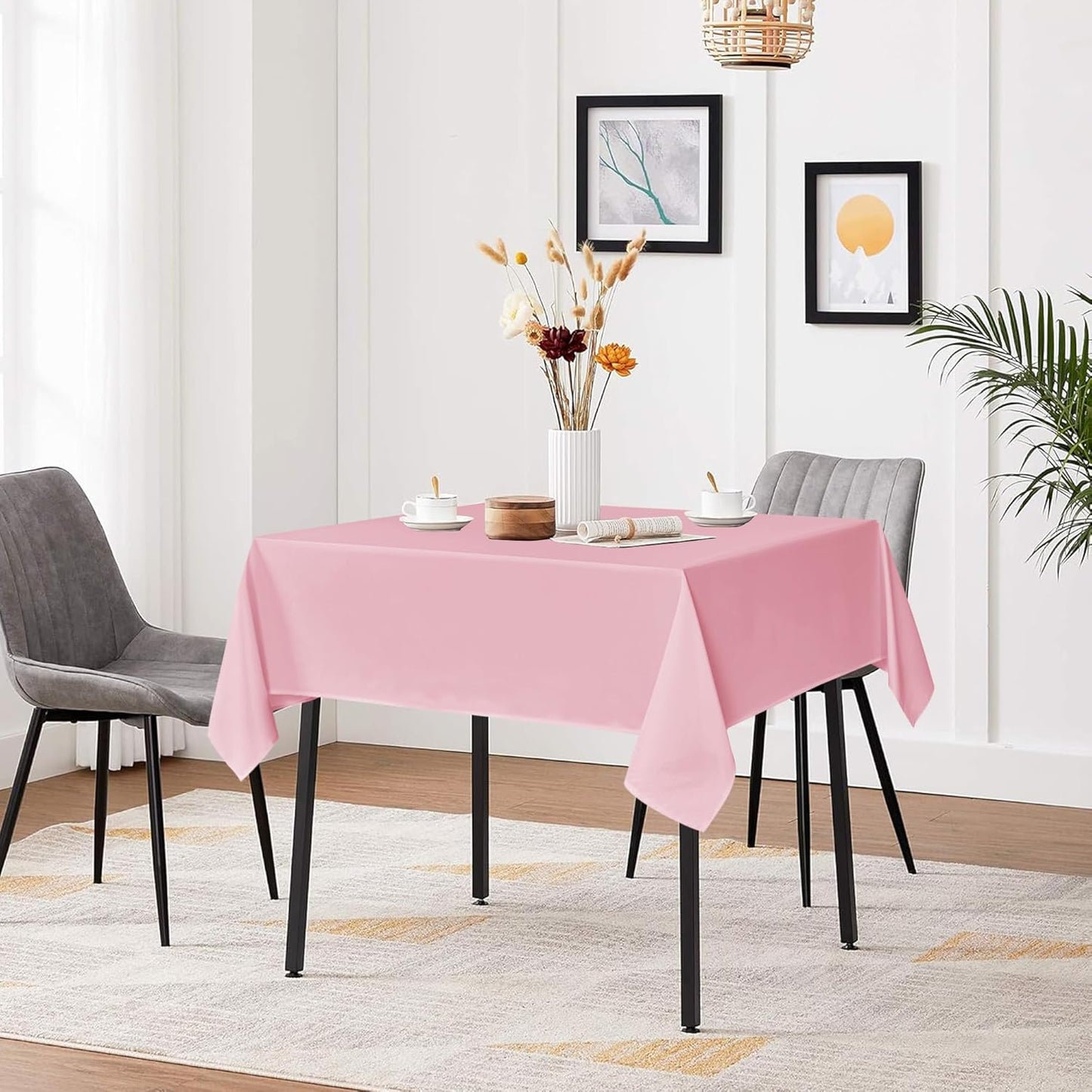 sancua Square Tablecloths 85x85 Inch, 2 Pack - Pink Fabric Table Cloth for Square or Round Tables, Washable Polyester Table Cover for Outdoor Party, Birthday, Buffet, Resturant