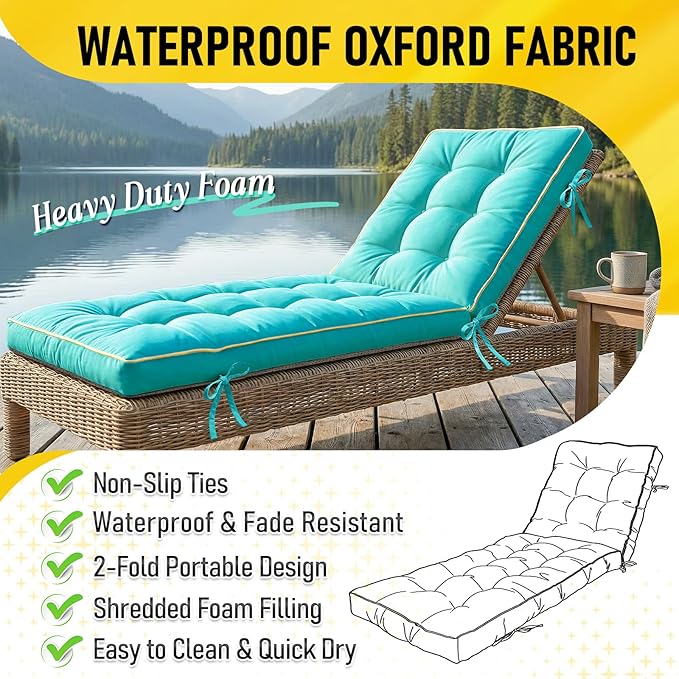 72x21 Inch Folding Chaise Lounge Cushion Quick Dry - Image 2