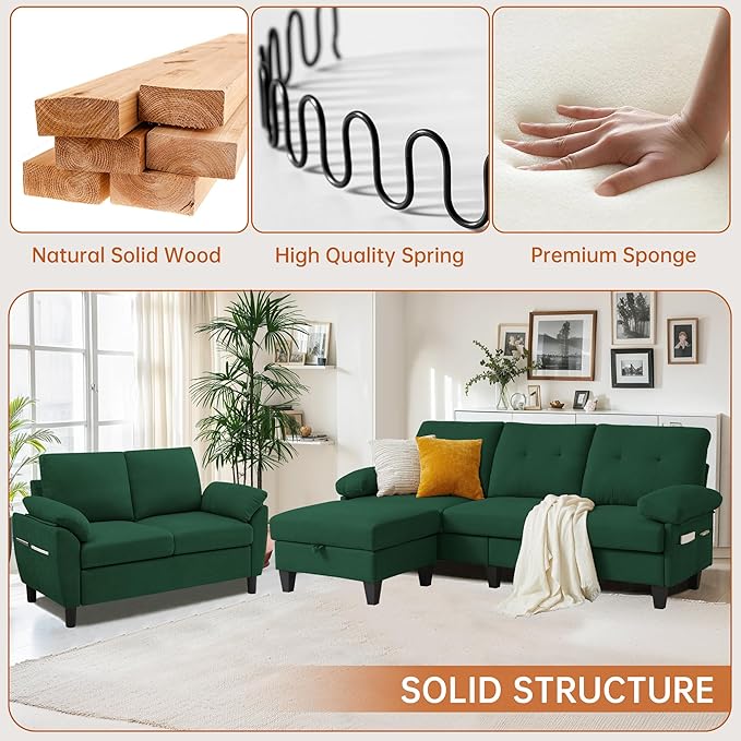 84" Convertible Sectional Sofa Set, 3 Seat L Shaped Couch - Image 3